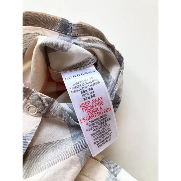 Kids' BURBERRY Light Tan Nova Check Plaid One Piece Jumpsuit Romper, Size 6M - Picture 7 of 12